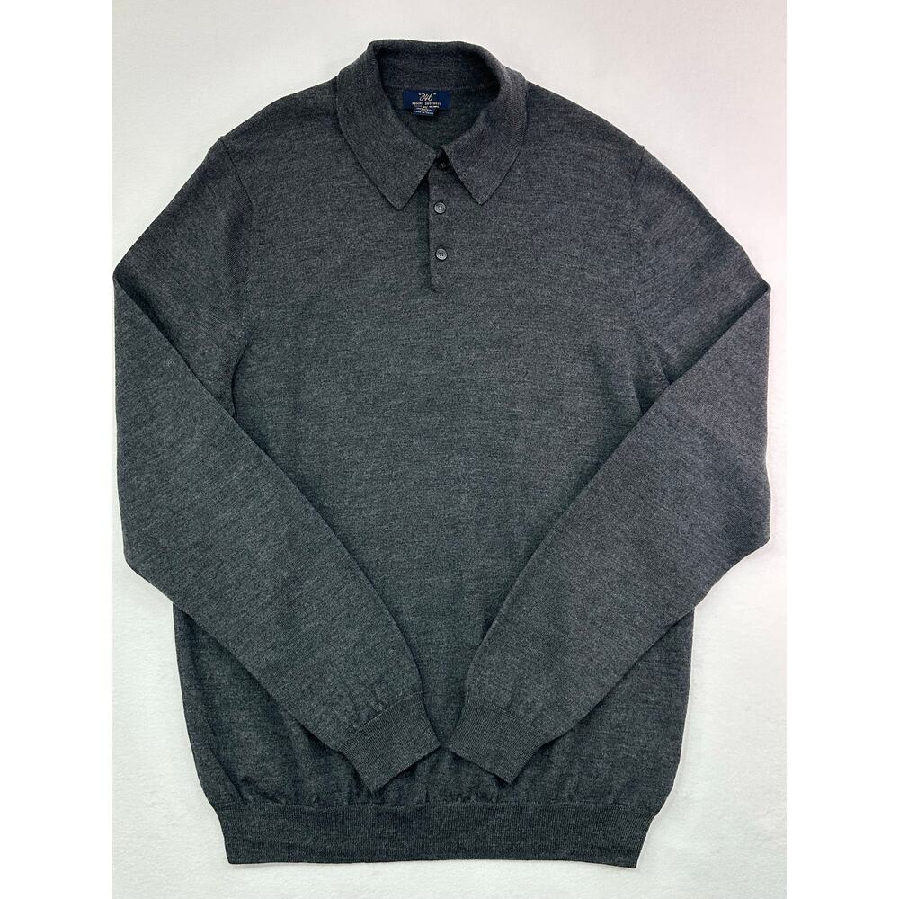 Brooks Brothers 346 Extra Fine Merino Wool Long Sleeve Polo Sweater Gray XL - Picture 4 of 8